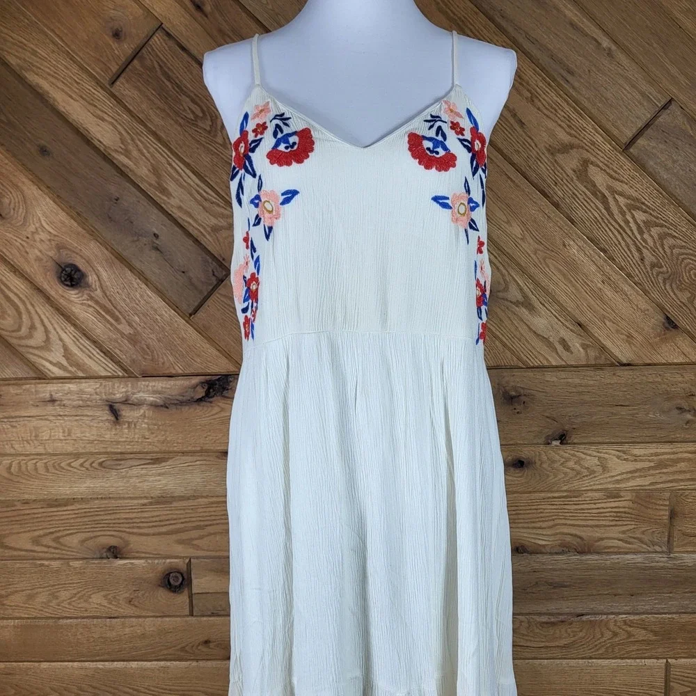 Xhilaration Maxi Dress Womens XXL Floral Embroidered Sleeveless White Multi
